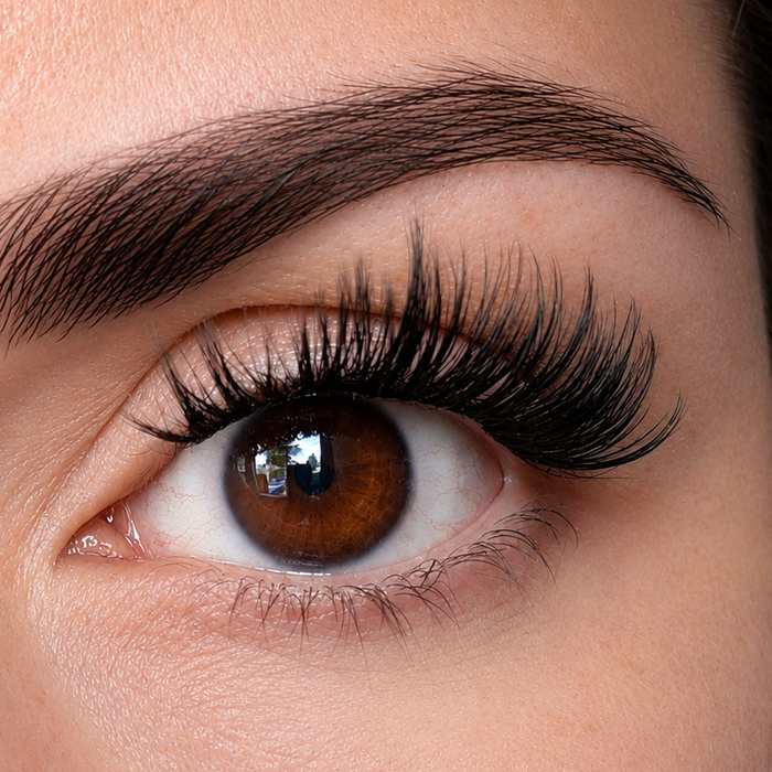 Black Peacock DIY-Wimpern von Glashes – Tragebild am Auge