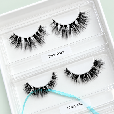 Full Glam Box – Nahaufnahme der offenen Volumen-Mixbox mit Silky Bloom und Cherry Chick