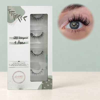 Spicy Spike DIY-Wimpern von Glashes – geschlossene 4er-Box mit Tragebild am Auge