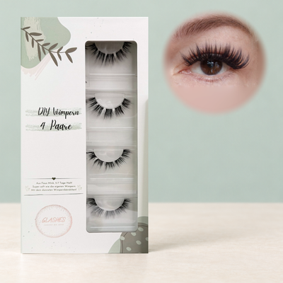Starflash DIY-Wimpern von Glashes – geschlossene 4er-Box mit Tragebild am Auge