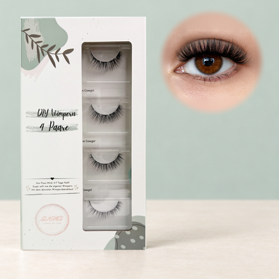 Texas Cowgirl DIY-Wimpern von Glashes – geschlossene 4er-Box mit Tragebild am Auge