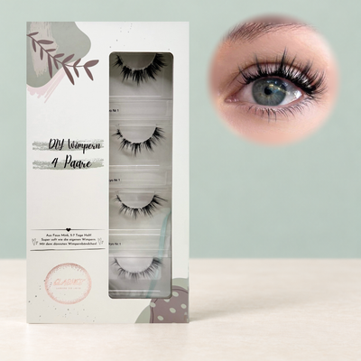 Tokyo Nr.1 DIY-Wimpern von Glashes – geschlossene 4er-Box mit Tragebild am Auge