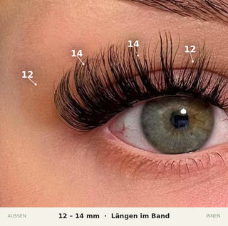 Angelic Eyes DIY Wimpern am Auge — Längen im Band: 12, 14, 14, 12 mm von innen nach außen
