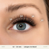 Fluff & Fabulous DIY Wimpern am Auge — Längen im Band: 12, 14, 14, 12 mm von innen nach außen