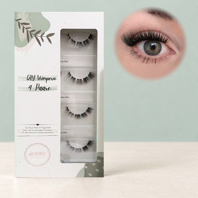Cherry Chick DIY-Wimpern von Glashes – geschlossene 4er-Box mit Tragebild am Auge