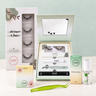 Glashes Komplett-Set – Travelbox + 4 Paare + Lashpad + Applikator + Super Bonder