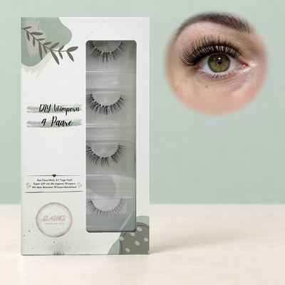 Glashes Nuvia DIY-Wimpern von Glashes – geschlossene 4er-Box mit Tragebild am Auge