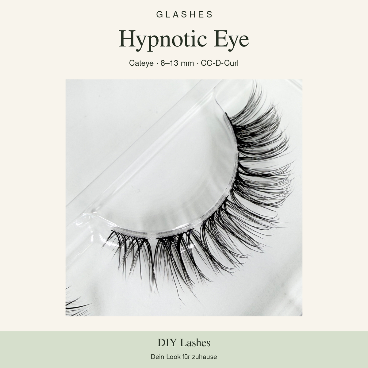 Glashes Hypnotic Eye – Originalaufnahme der DIY-Wimpern im Tray, Cateye, 8–13 mm, CC-D-Curl.