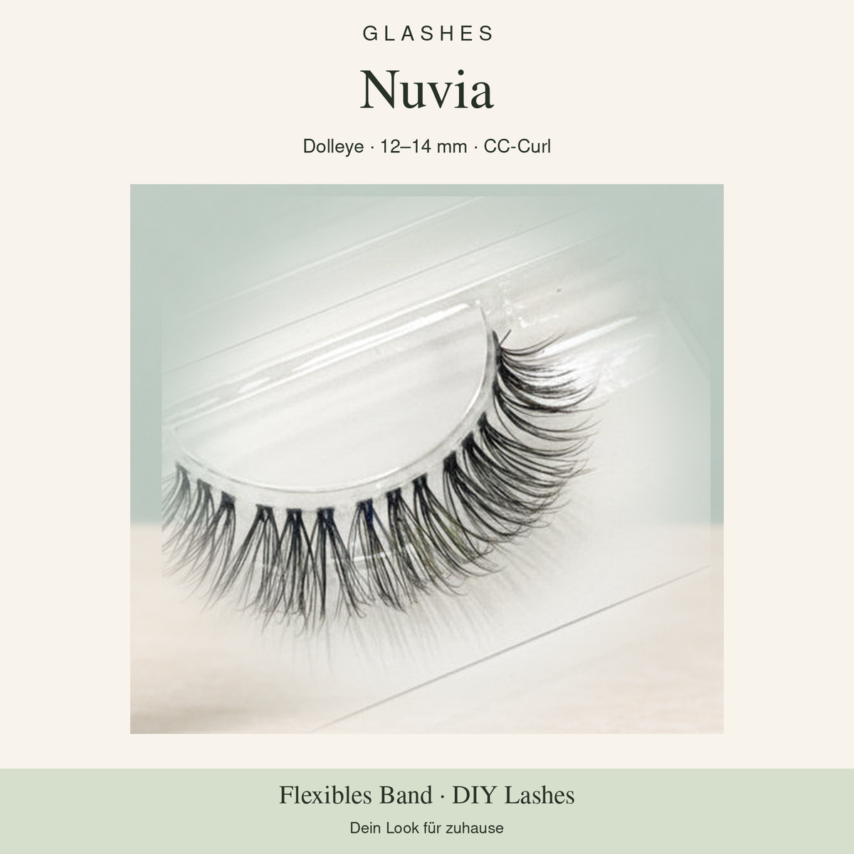 Glashes Nuvia – Originalaufnahme der DIY-Wimpern im Tray, Dolleye, 12–14 mm, CC-Curl.