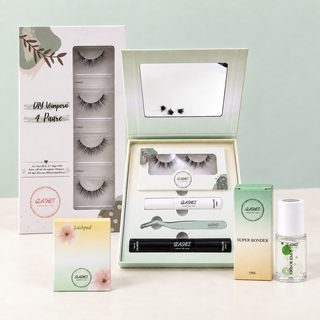 Glashes Set – Travelbox + 4 Paare + Lashpad + Super Bonder