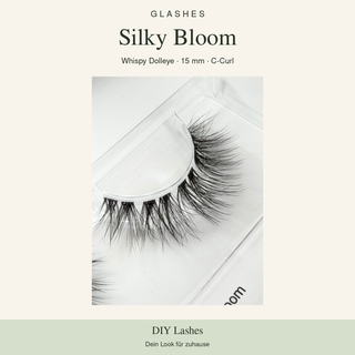 Glashes Silky Bloom – Originalaufnahme der DIY-Wimpern im Tray, Whispy Dolleye, 15 mm, C-Curl.
