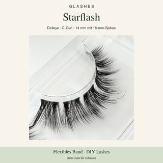 Glashes Starflash – Originalaufnahme der DIY-Wimpern im Tray, Dolleye, C-Curl, 14 mm mit 16-mm-Spikes.