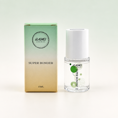 Glashes Super Bonder in transparenter Flasche mit weißem Verschluss und Verpackung