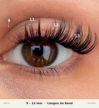 Kitty Kaboom DIY Wimpern am Auge — Längen im Band: 9, 11, 13, 13 mm von innen nach außen
